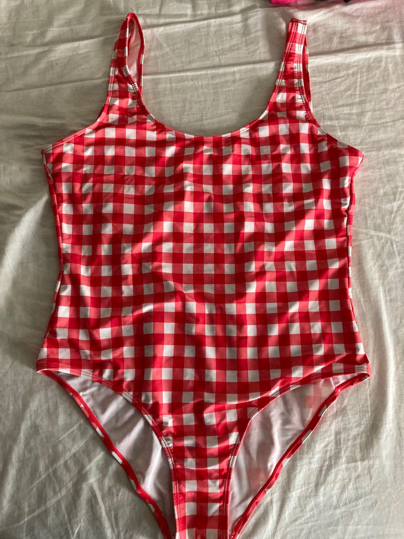 red gingham one piece swimsuit