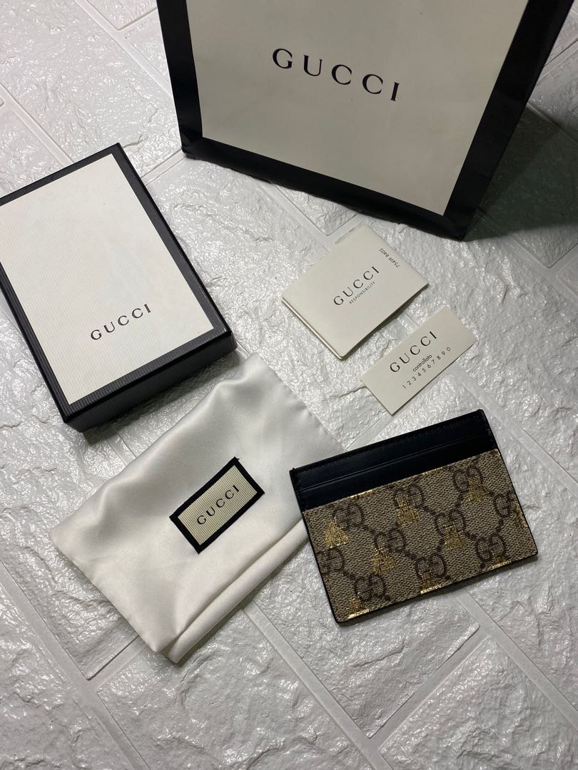 GUCCI GG Supreme Monogram Bees Card Holder Black 581801