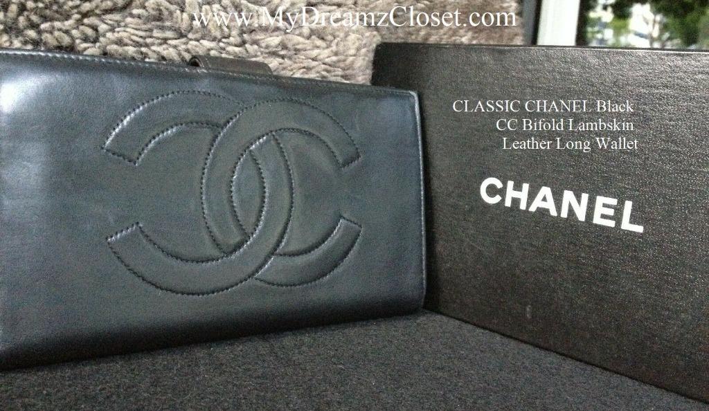 CLASSIC CHANEL Black CC Bifold Lambskin Leather Long Wallet