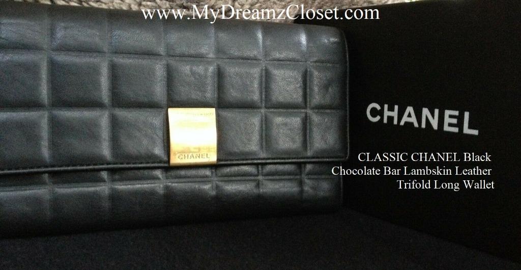 CLASSIC CHANEL Black Chocolate Bar Lambskin Leather Trifold Long Wallet Women s Fashion Bags Wallets Wallets Card Holders on Carousell