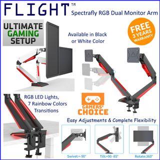 Flight™ Ultimate RGB LED Gaming Dual Monitor Arm, LCD Vesa Mount Height Adjust Support Stand Desk mount, Swivel 2 Screen