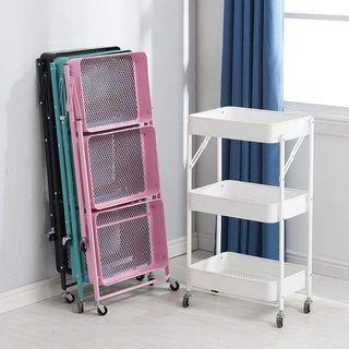 Foldable metal Home 3 Tier Utility Vehicle Multipurpose Storage Trolley Carbon Steel Cart Simple Fashion Beauty Salon Spa Professional