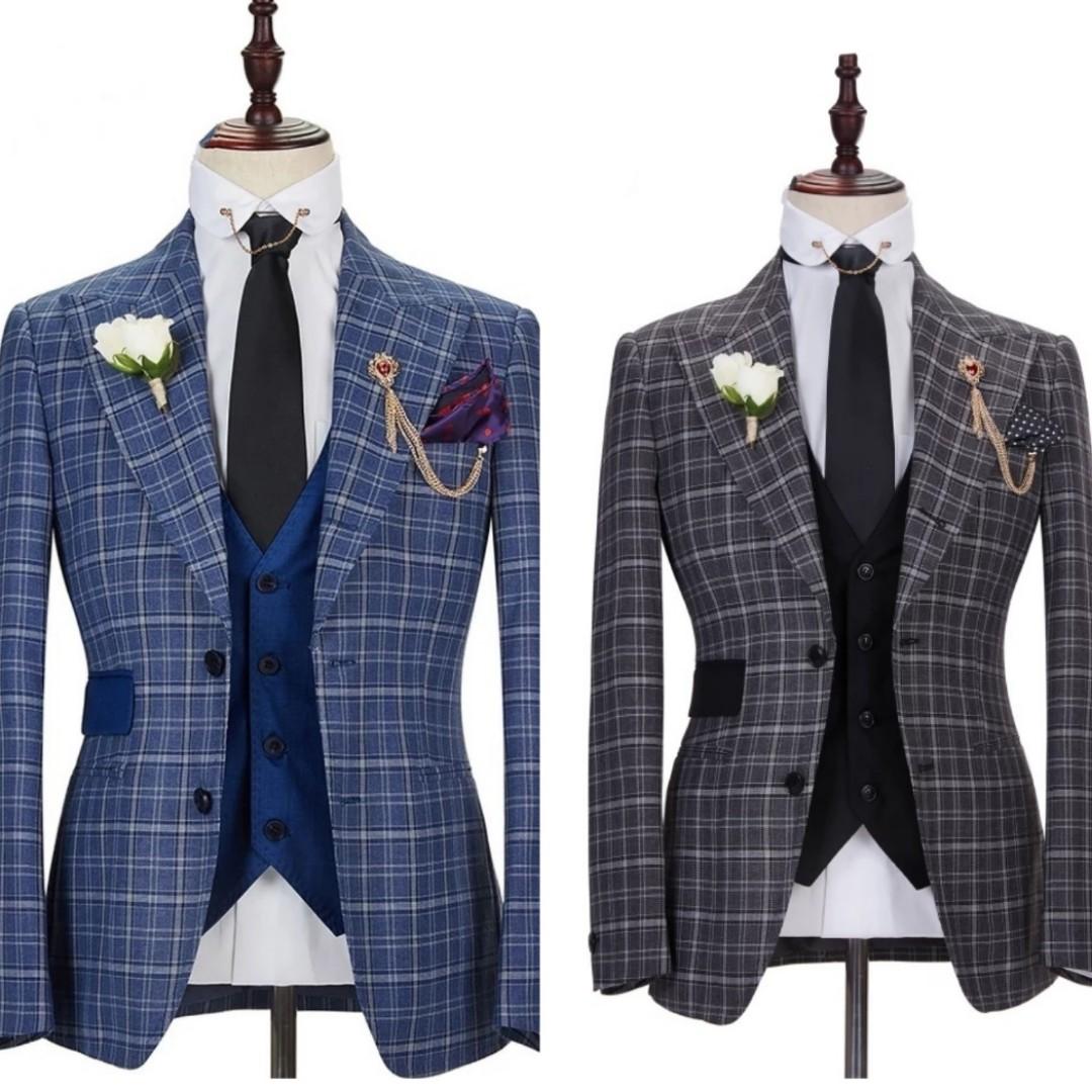 Men 3pc checkered suit formal suits 
