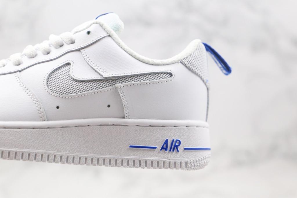 Nike Air Force 1 Low Cut Out Swoosh White Blue