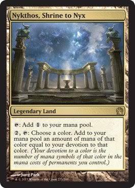 Nykthos MTG Magic The Gathering (Category: Raw Singles) located in Manila. Submitted by dangs.collection (Listing ID 1037438307, Image 1). Description: Nythos, Shrine to the Nyx Theros Near Mint Condition MESSAGE ME FOR ACTUAL PHOTOS :) Never Played because I have other Nykthos cards im my decks (this one is stored in a binder, double sleeved) will be sent to you with its KMC perfect sleeve + card guard when delivered DELIVERY shouldered by the b