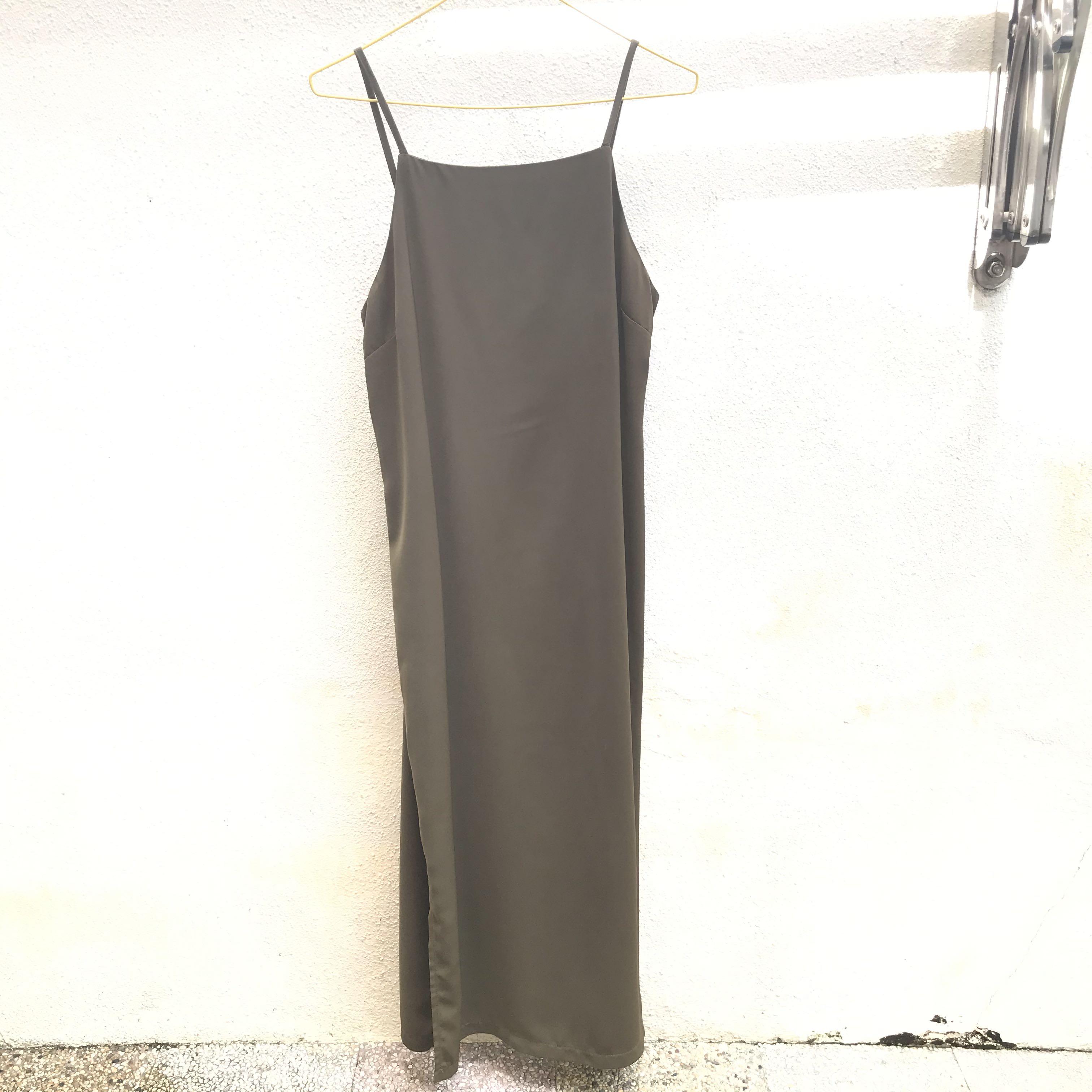 olive green slip dress