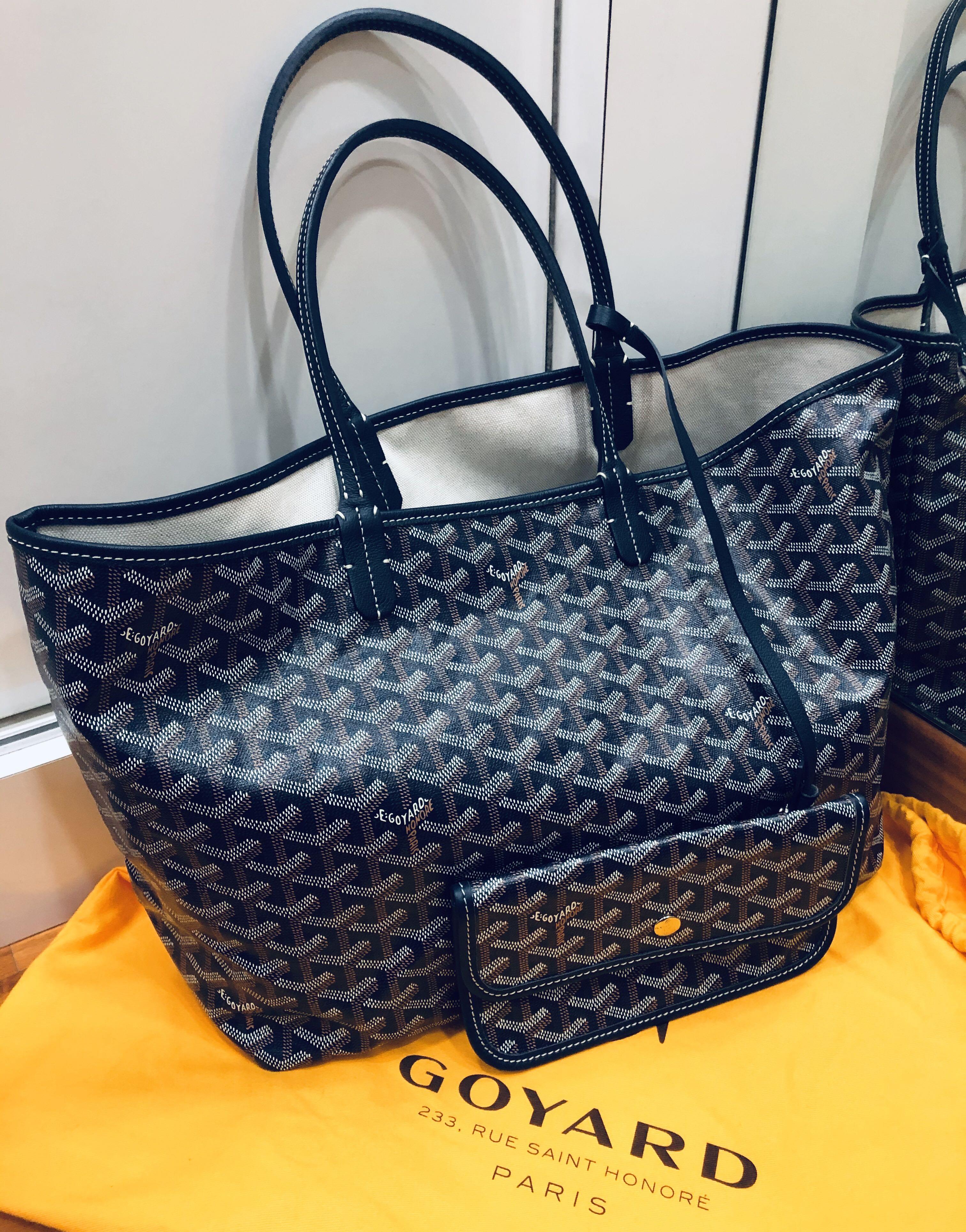 Goyard Saint Louis Tote PM Navy Blue in Canvas/Calfskin with