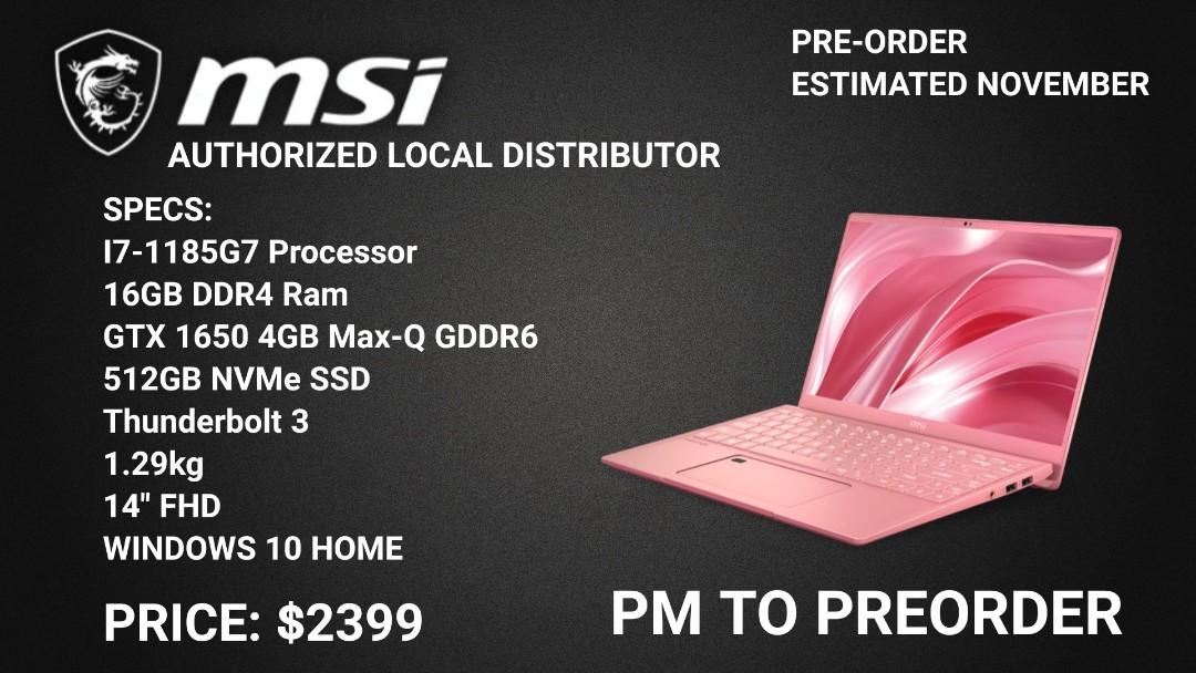 Pre Order Msi Prestige 14 Pink Gaming Laptop Gtx 1650 Electronics Computers Laptops On Carousell