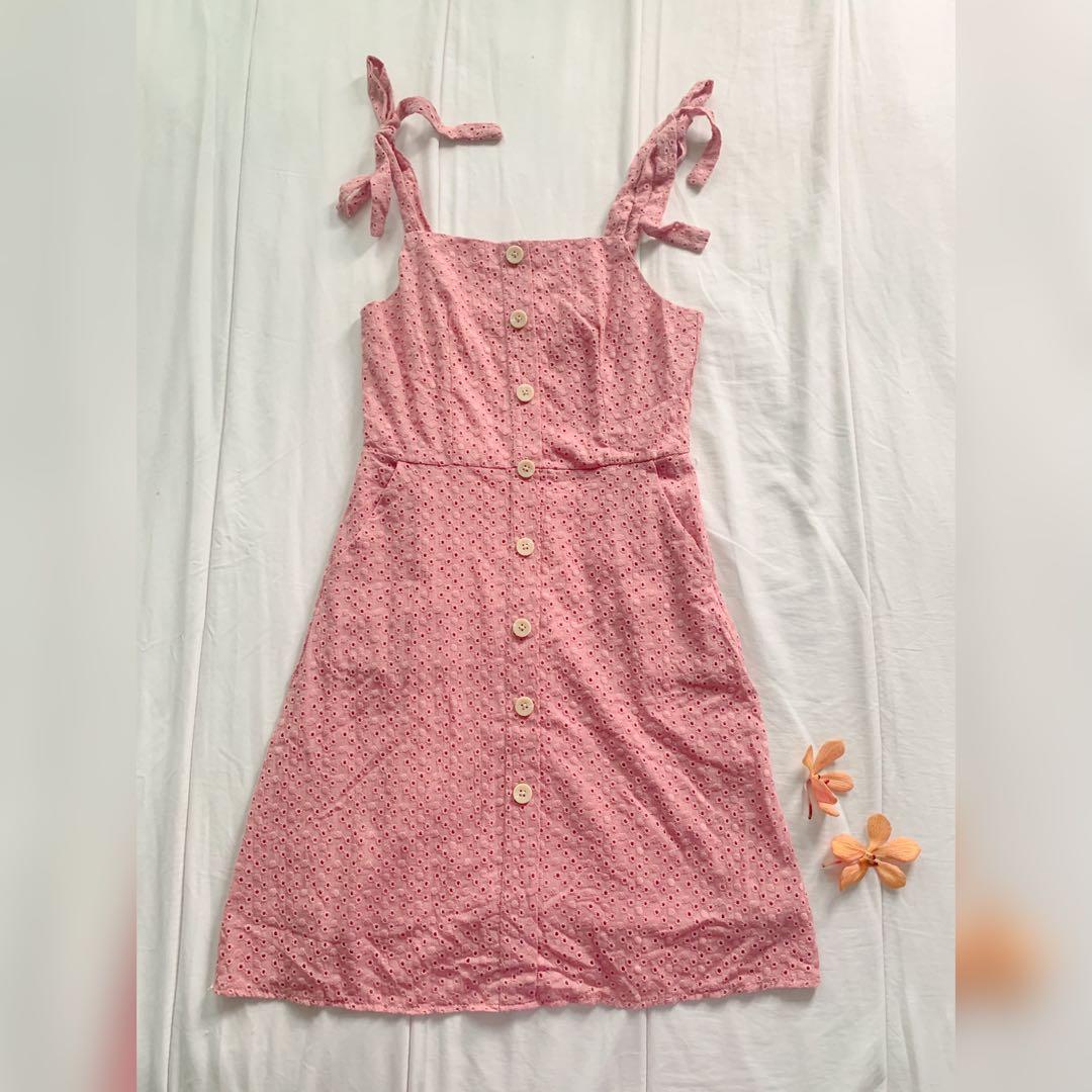pink tie strap dress