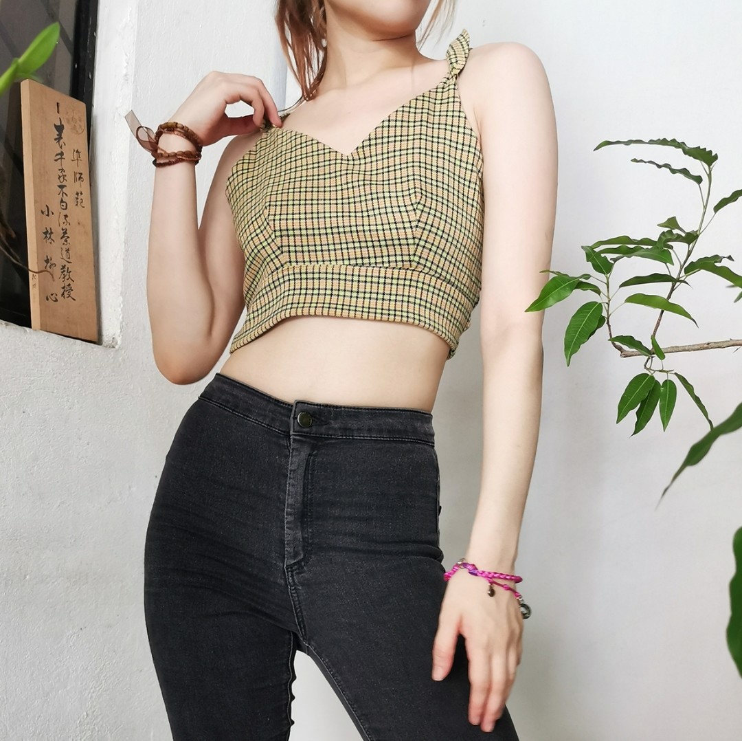 yellow plaid crop top