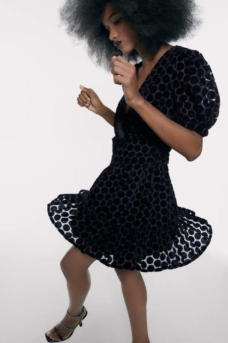 Zara velvet polka dot dress, Fesyen 