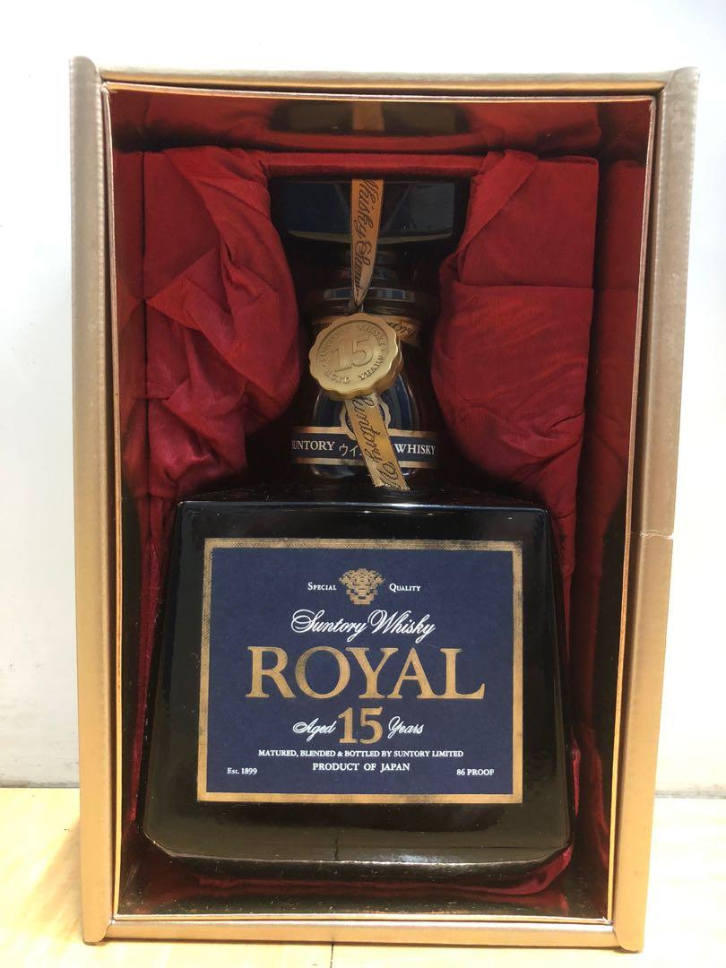 舊裝Suntory Royal 15年藍標三得利日本威士忌700ml 43% 送禮佳品, 嘢食