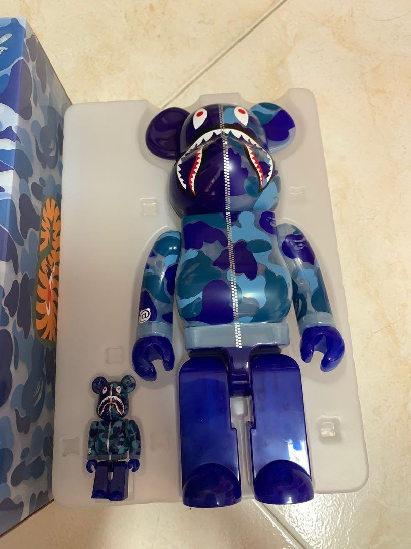 Bearbrick x Bape ABC CAMO SHARK 100% & 400% SET CLEAR BLUE