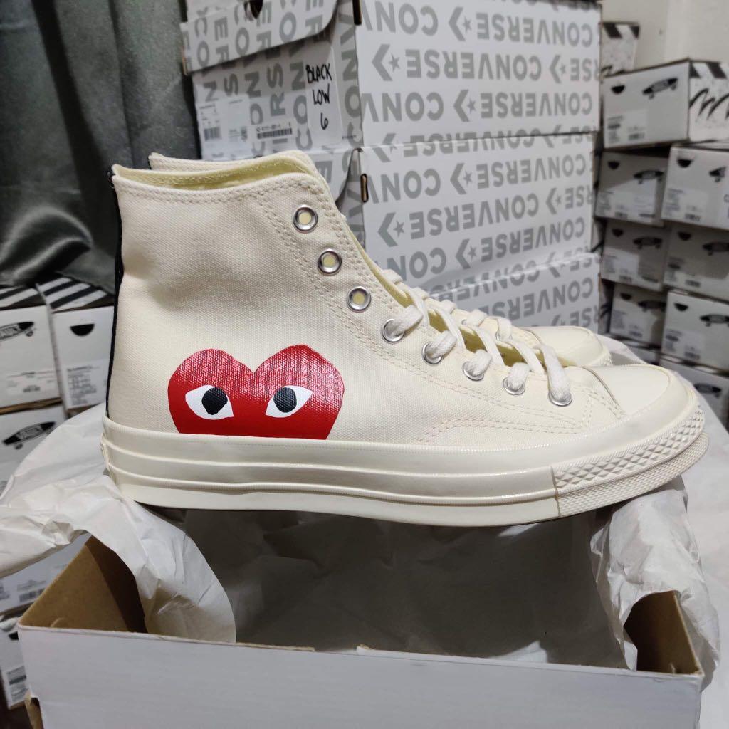 CDG Converse White High, Men's Fashion, Footwear, Sneakers on Carousell