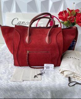 Celine Luggage Phantom Bag in Suede Red