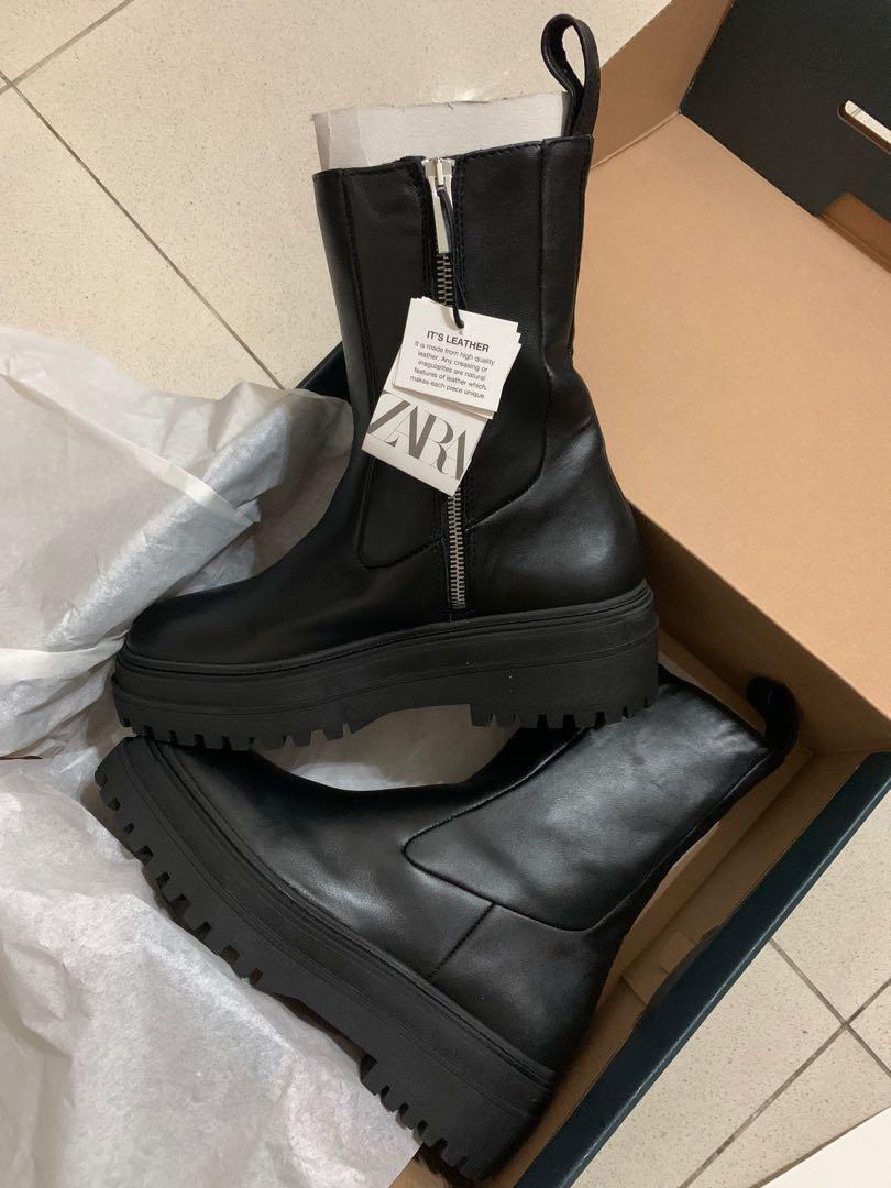 zara flat leather boots