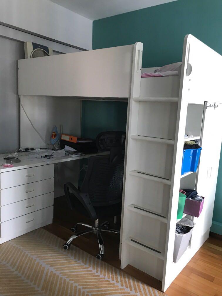 Ikea Loft Bed Combo W 4 Drawers Shelves W 2 Doors White207x99x182 Cm Furniture Beds Mattresses On Carousell