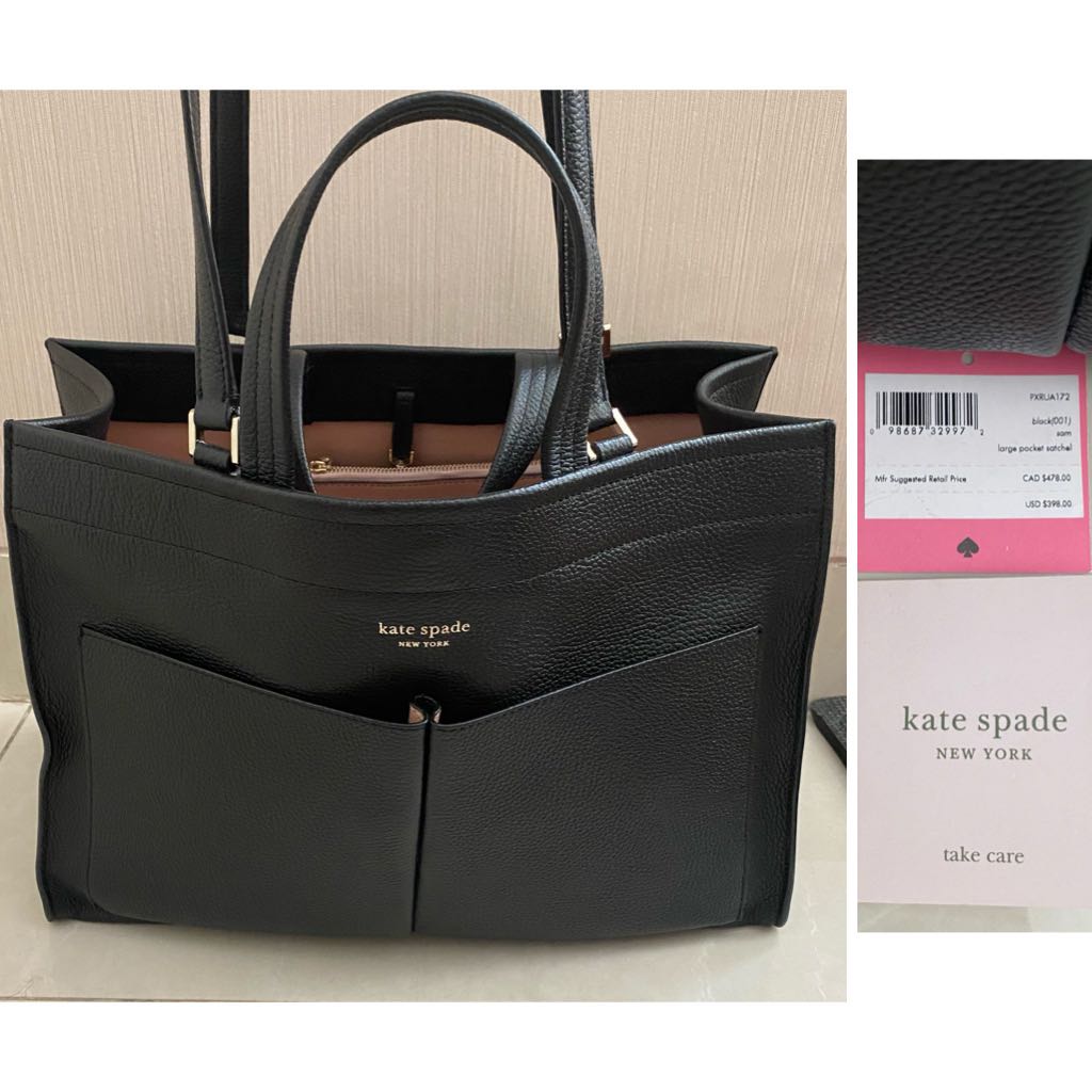 Kate Spade Ori Sam large Pocket Satchel tas Bag Tote kerja Hitam