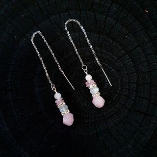Selena Threader Earrings: Selenite, Rose Quartz, Moonstone