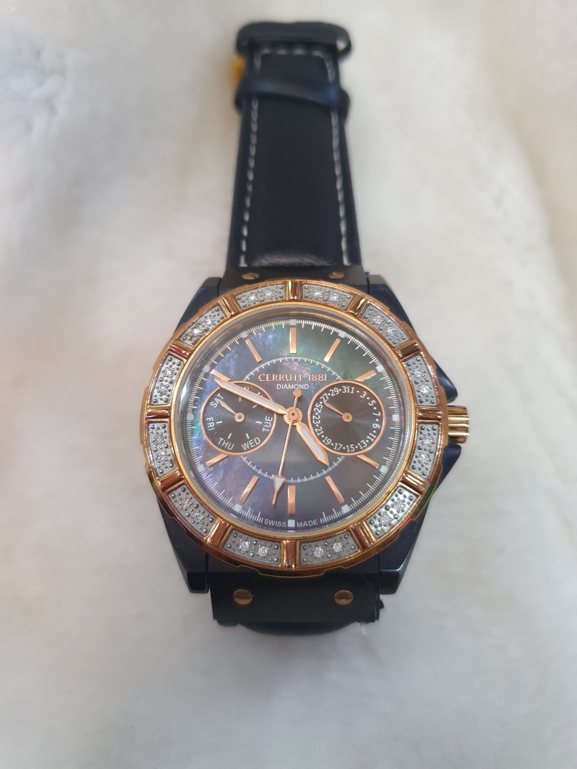 Used Cerruti 1881 Ladies Watch Mother Of Pearl 24 Diamonds Swiss Made