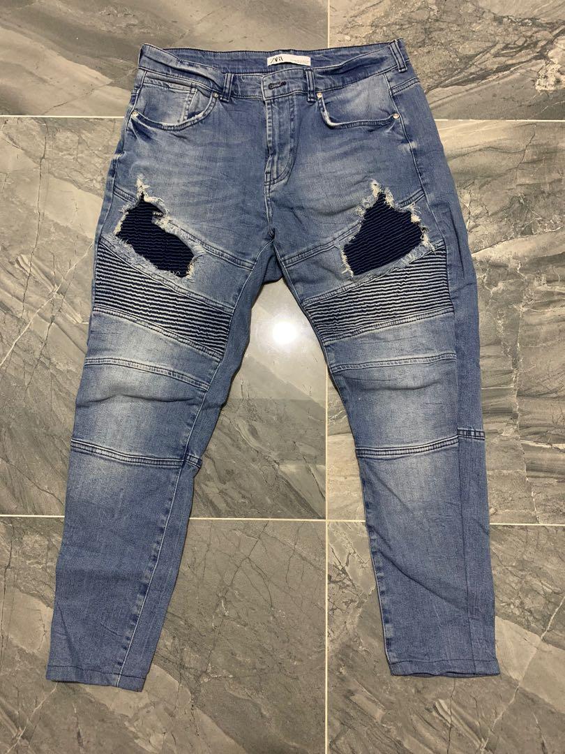 zara ripped biker jeans
