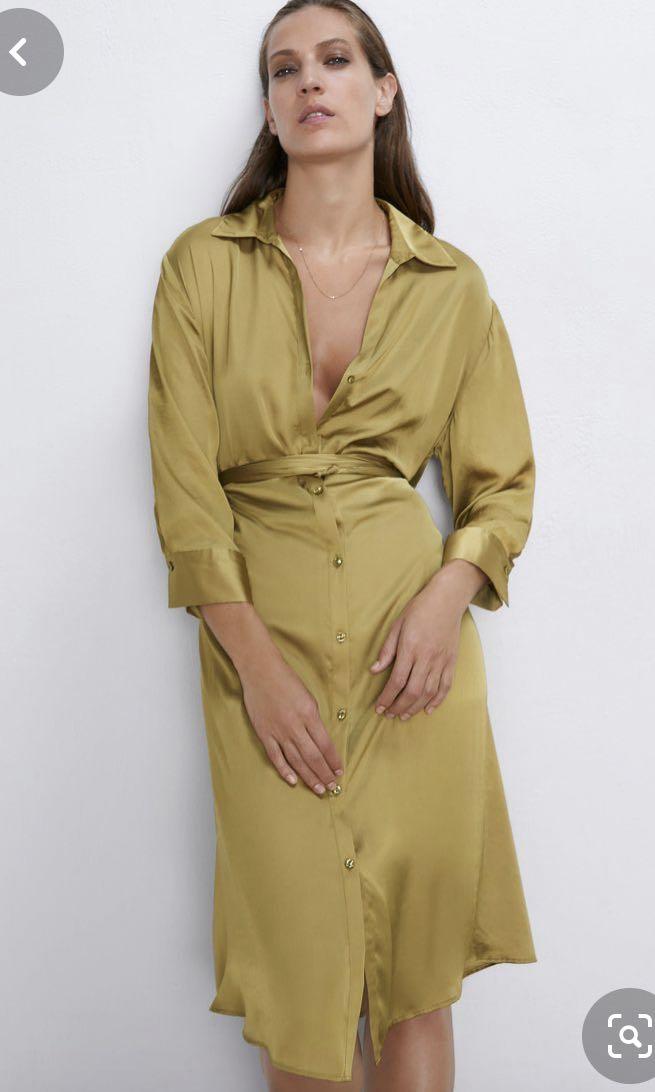 Zara satin dress with belt in Black