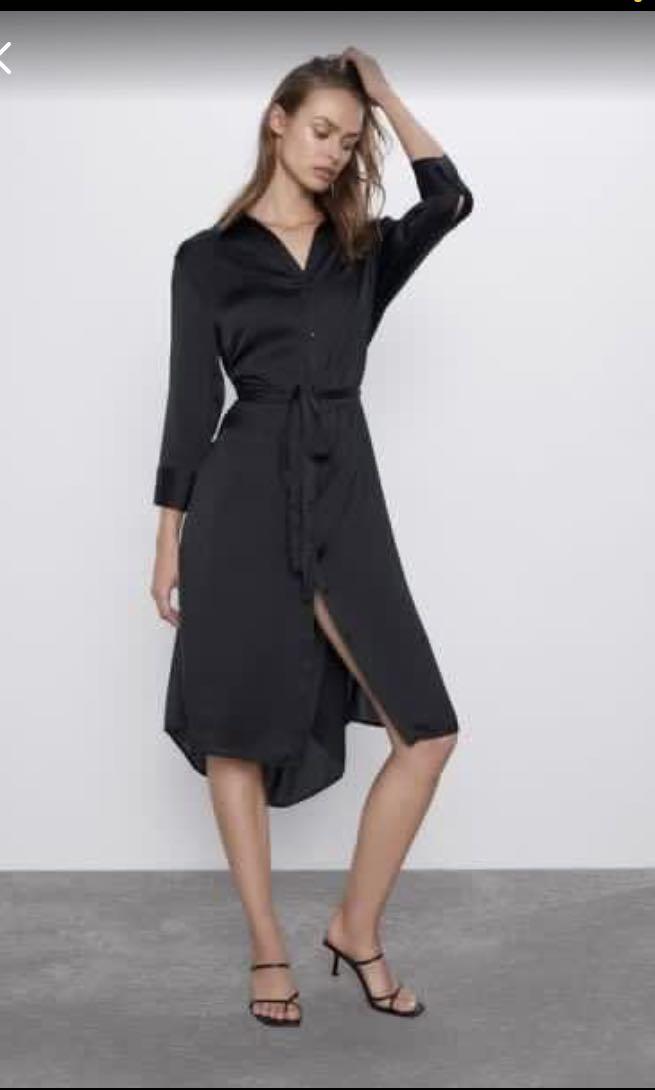 Zara satin dress with belt in Black Women s Fashion Muslimah