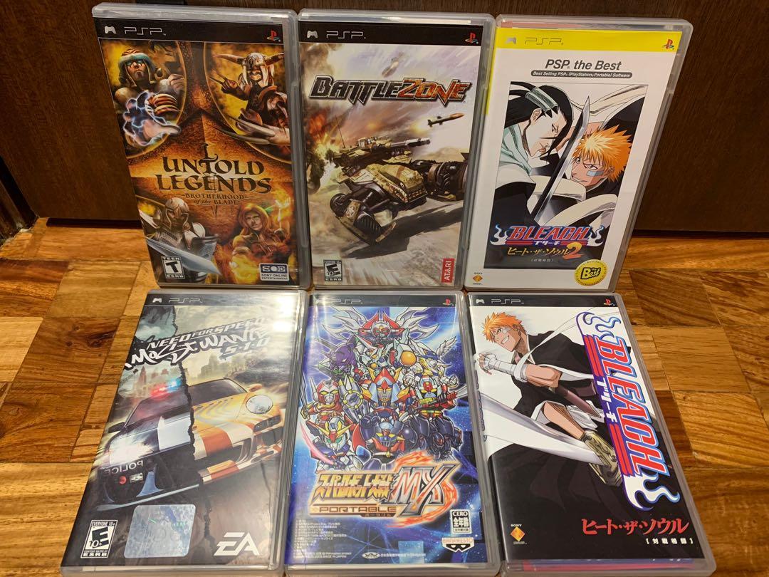 Assorted PSP Games Lot (Category: PlayStation) located in Quezon City. Submitted by at883 (Listing ID 1036757240, Image 2). Description: Php500 each All original in very good condition All with original Manual Add’l discount if you buy all six remaining games: Bleach Bleach II Need For Speed Most Wanted BattleZone Super Robot Wars MX Untold Legends Buy All Six Games for Php2,500.00 Metal Gear Solid -Sold Spider-man -Sold Castlevania -Sold Marvel 