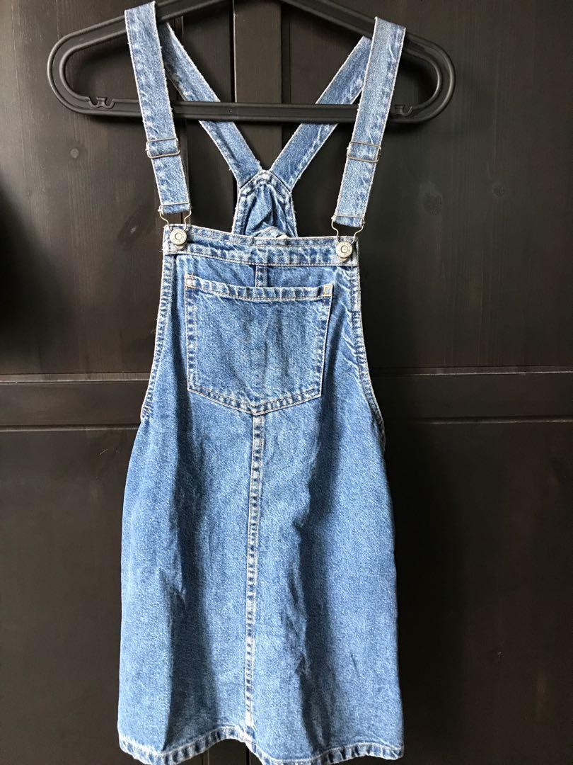 Bershka Denim dungaree dress Women s Fashion Dresses Sets Dresses on Carousell