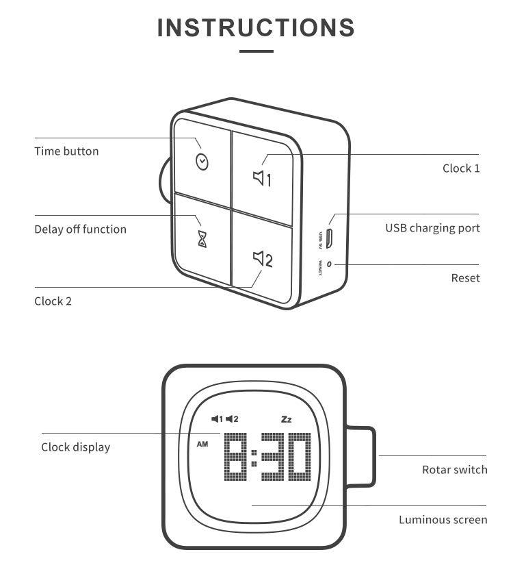Digital Bluetooth Alarm Clock MUID ★ square alarm clock backlight