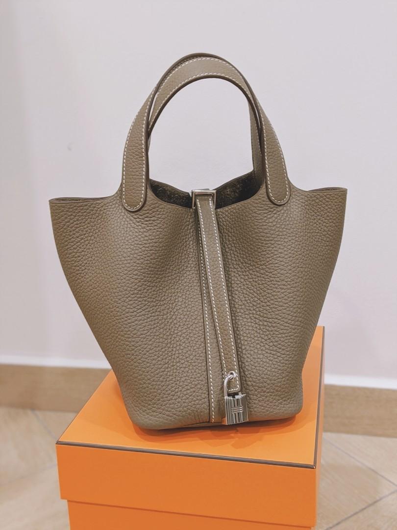✖️SOLD✖️ Hermes Picotin 18 in Gris Meyer Clemence Leather GHW