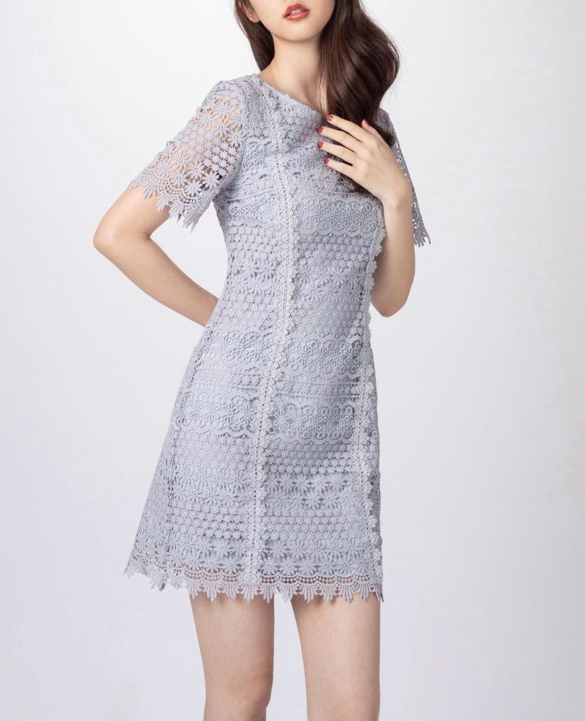 Myaleshia Blue-grey Lace Dress, 女裝 