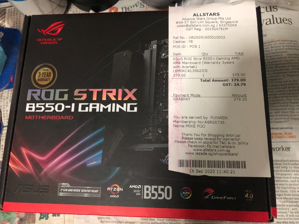 New Asus ROG STRIX B550-I GAMING with receipt, Electronics, Computer ...
