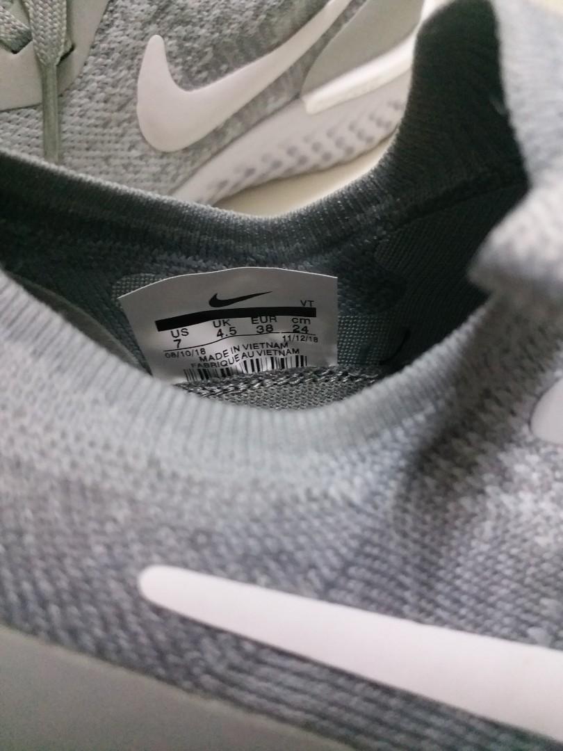 Nike epic react flyknit size 38,grey 