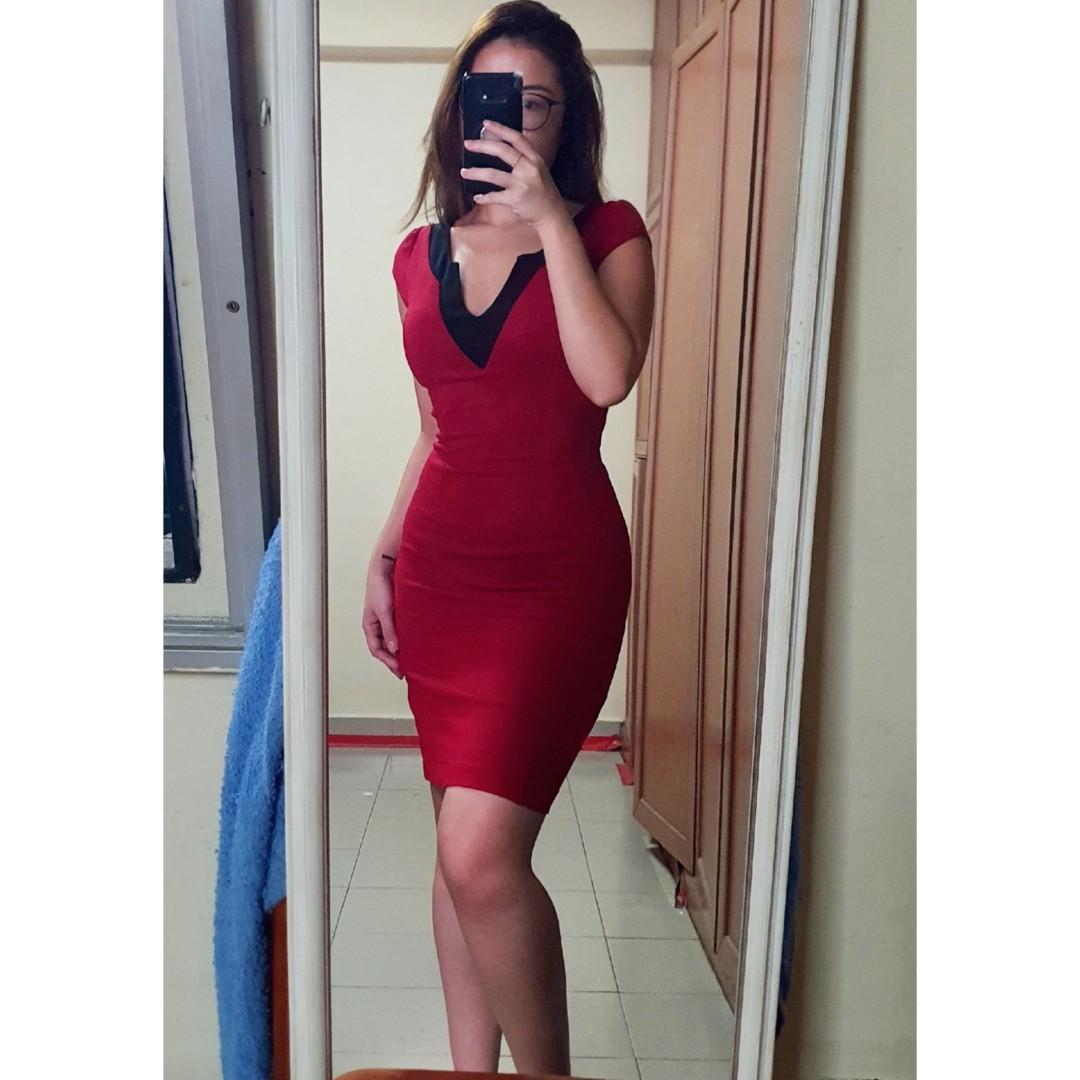 red and black contrast dress