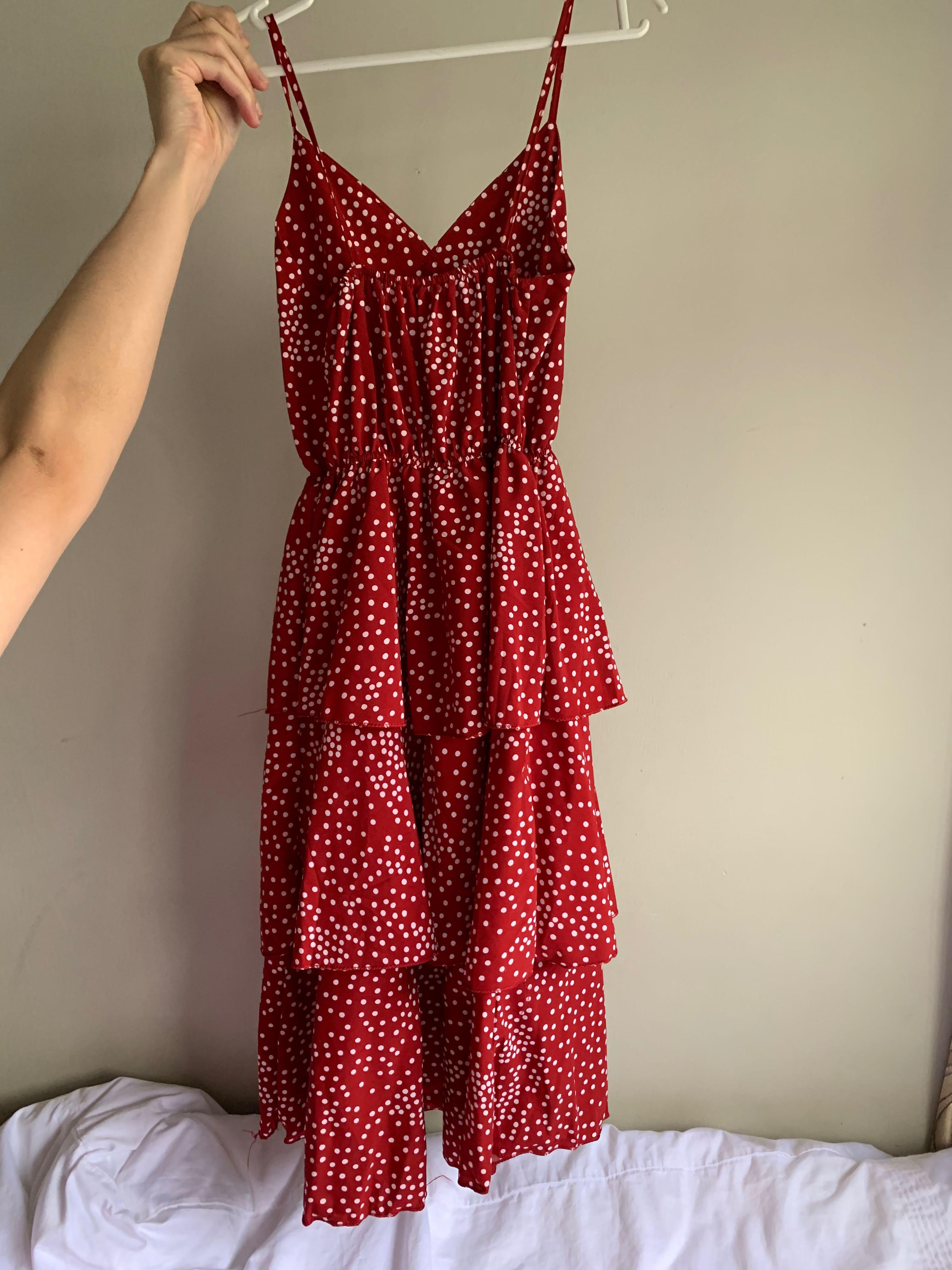 Red ruffle polka dot dress cheap