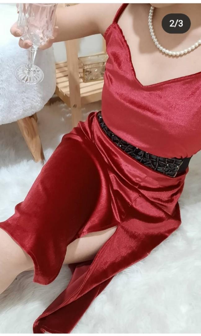 Red Velvet Dress, Fesyen Wanita 