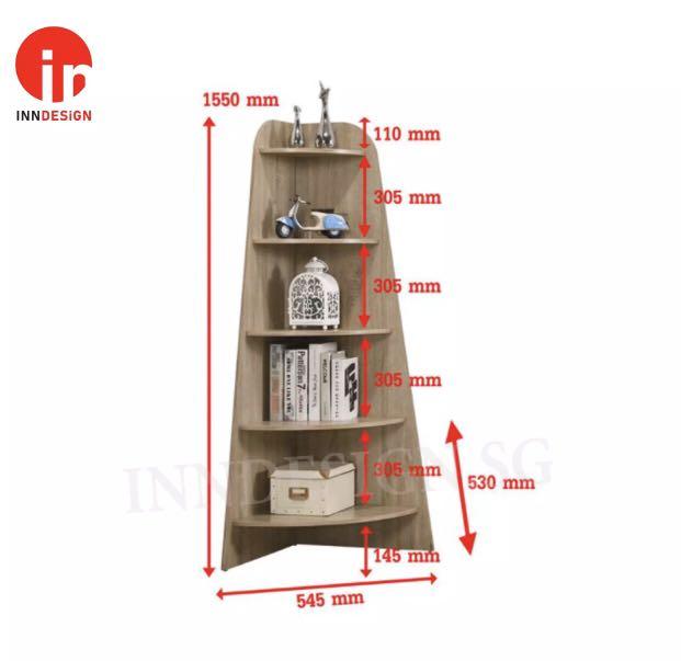 Triangle Corner Bookshelf (Natural Oak / Dark Oak Color), Furniture