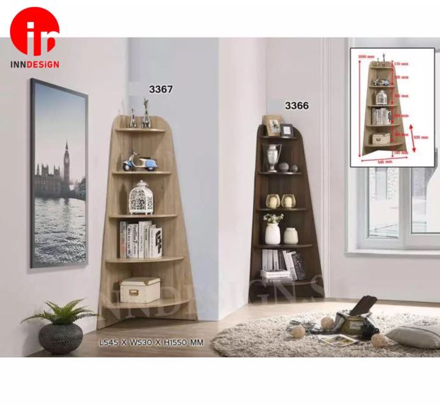 Triangle Corner Bookshelf (Natural Oak / Dark Oak Color), Furniture