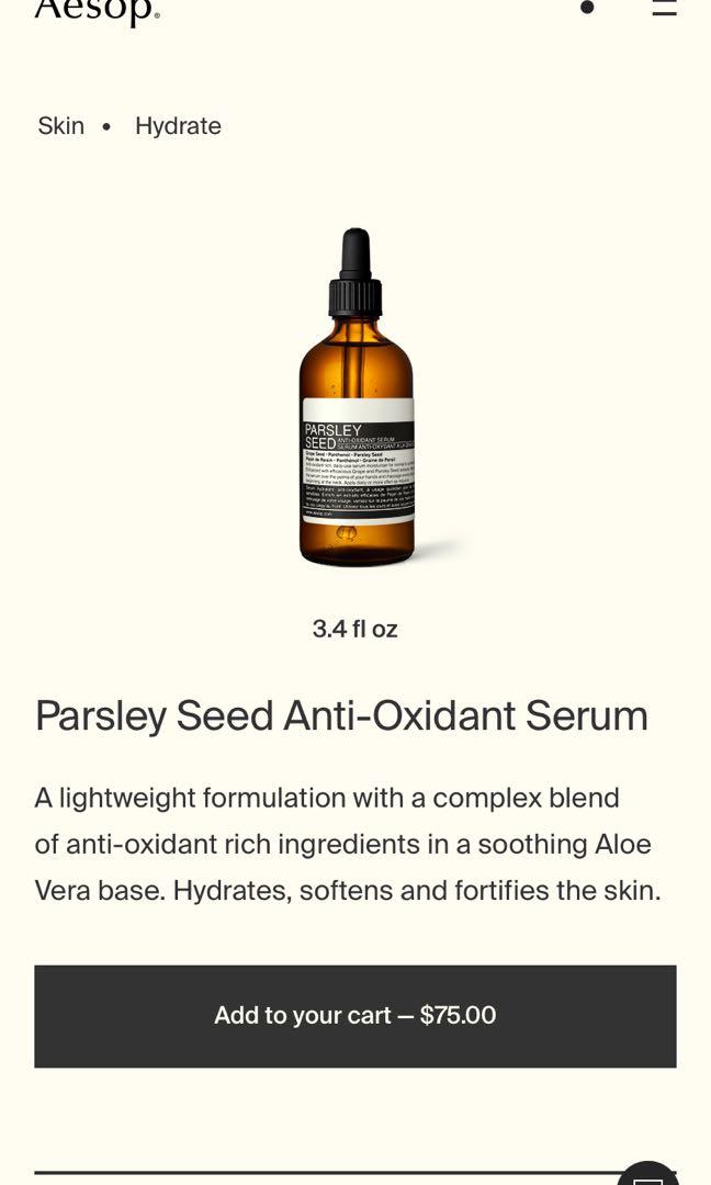 Aesop Parsley Seed serum, Beauty & Personal Care, Face, Face Care on