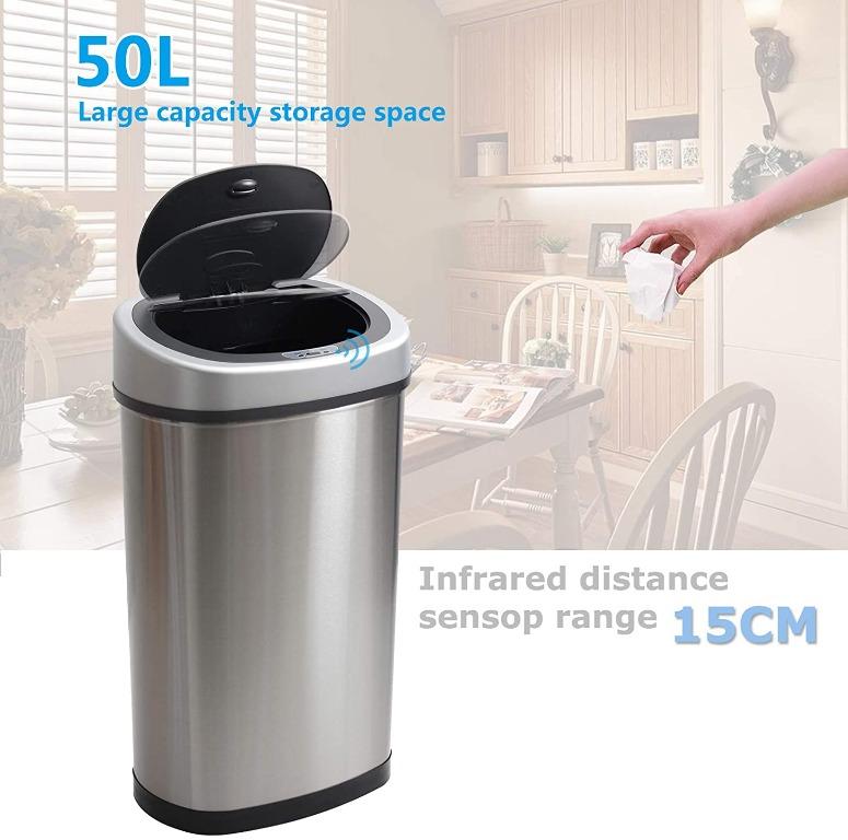 D4P Display4top Automatic Touchless Infrared Motion Kitchen Sensor Bin Trash Can,Stainless Steel Base 50L Silver 