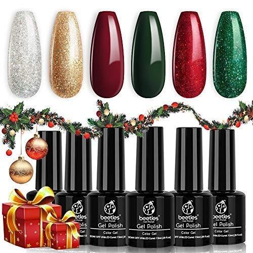 C143 Beetles Gel Nail Polish Set Glitter Green Red Gold Silver Dark Dark Red Soak Off Uv Nail Lamp Led Cured 7 3ml Each Bottle For Nail Art Design Gift Electronics Others On Silver glitter & black wild and edgy nails.