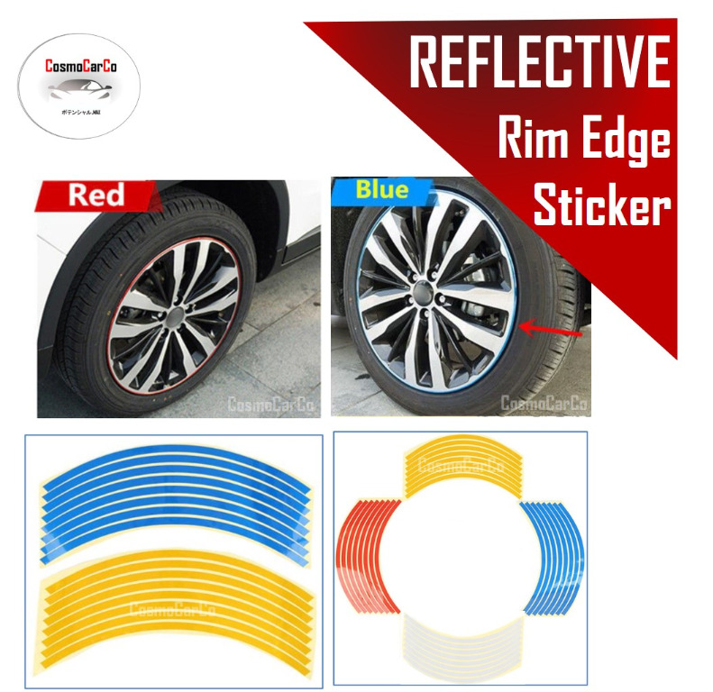 Car Rim Edge Sticker 14 To 17 Inch Decorative 16 Pcs 4 Rims Decal Vinyl Reflective Red Blue Silver Yellow Automobile Accessories Automotive Accessory Car Accessories Accessories On Carousell