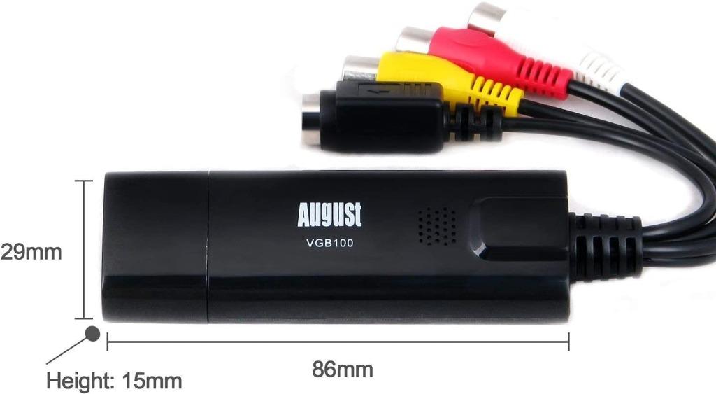 August VGB100 External USB2.0 Video Capture Card Transfer VHS Home Videos  to PC/Capture Xbox 360/S-Video/Composite In