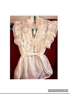 High Neck Open Ruffled Blouse Small
