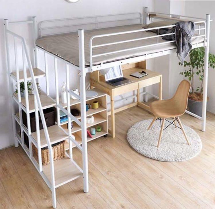 Japanese White Loft Bed, Furniture & Home Living, Furniture, Bed Frames