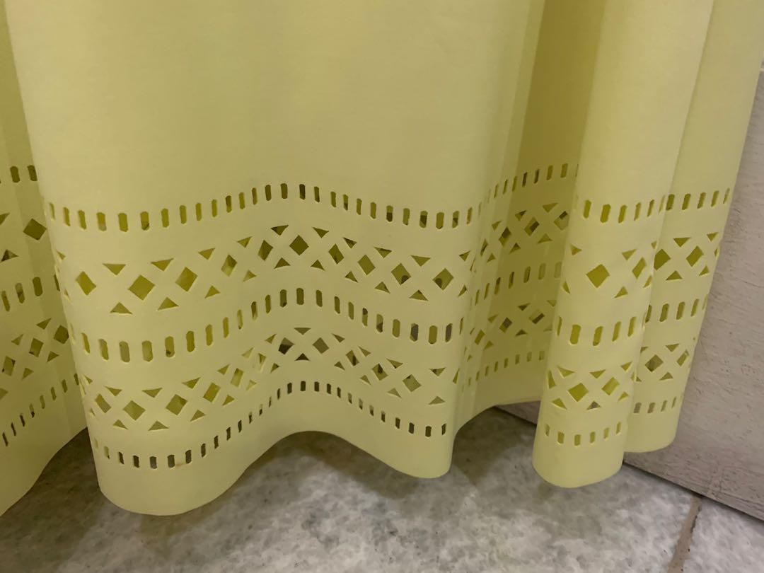 Laser Cut Yellow Dress, Fesyen Wanita, Pakaian Wanita, Gaun & Rok di