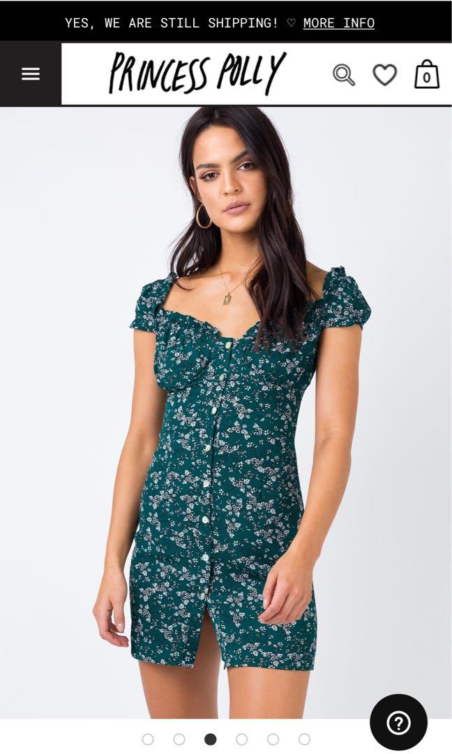 PrincessPolly Emerald Floral Dress 