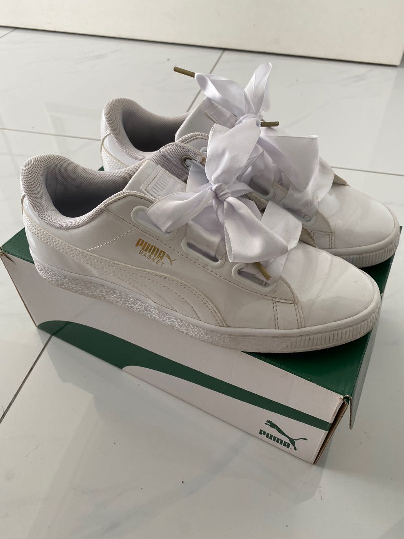 Puma Basket Heart Patent White Women s Fashion Footwear
