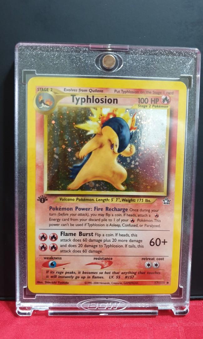 T17 1st Edition Typhlosion Neo Genesis Pokemon Card Toys Games Board Games Cards On Carousell Typhlosion has been featured on 16 different cards since it debuted in the neo genesis expansion of the pokemon trading card game. t17 1st edition typhlosion neo genesis